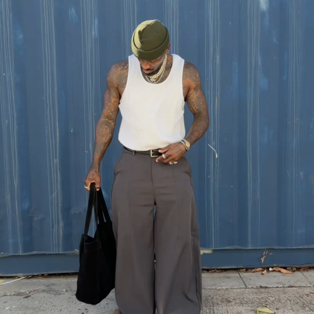 fashionable man outfit check wearing jewelry